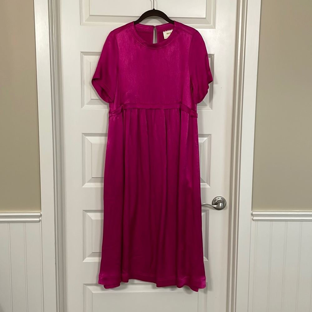 Anthropologie x Maeve Pink Satin Maxi Dress
